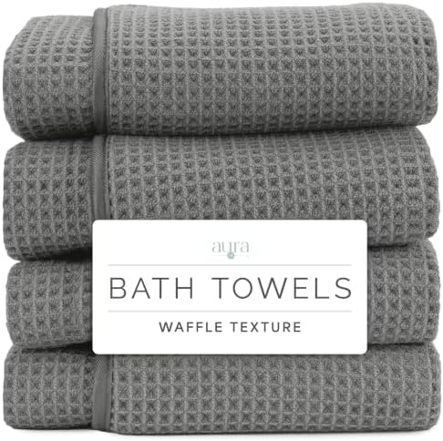S&T INC. Aura Waffle Bath Towels, 4 Pack, 30" x 60", Grey