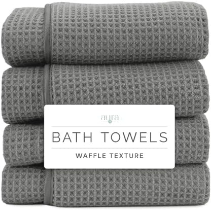 S&T INC. Aura Waffle Bath Towels, 4 Pack, 30" x 60", Grey
