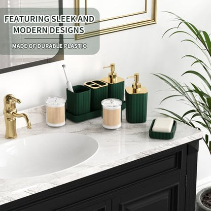 XLHOMO Bathroom Set - 26PC Bathroom Set with Shower Curtain and Rugs, Bathroom Accessory Set, Dark Green Bathroom Accessories Set, Trash Can & Soap Dispenser