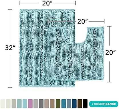 2 Piece Bathroom Rug Set with Toilet Mat, Soft Absorbent Chenille, Non-Slip