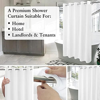 River Dream No Hook Hotel Cloth Shower Curtain Microfiber - Waterproof Soft Washable Fabric Shower Curtain or Liner with Magnets, White, Standard Size (Pack of 2)