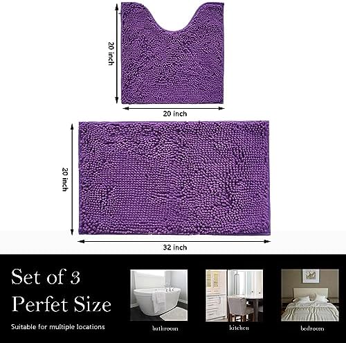 Bathroom Rugs Chenille Bath mat 2 Piece Set, Super Absorbent, Strong PVC Non Slip Backing, Bath mats for Bathroom, Plush Shaggy, Thick, Machine Washable, Bathtub, Shower, Toilet.(Violet)