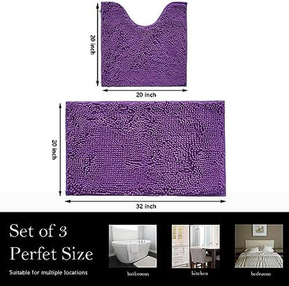 Bathroom Rugs Chenille Bath mat 2 Piece Set, Super Absorbent, Strong PVC Non Slip Backing, Bath mats for Bathroom, Plush Shaggy, Thick, Machine Washable, Bathtub, Shower, Toilet.(Violet)