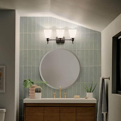 Kichler Cosabella 24 Inch 3 Light Vanity Light with Satin Etched Case Opal in Black