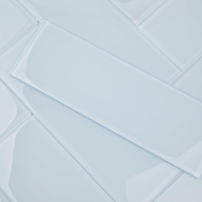 Ice Blue Glass Subway Tile, Glass for Bathroom Kitchen Shower Backsplash Wall, 4 x 12 Inches, 4 Sq.Ft.