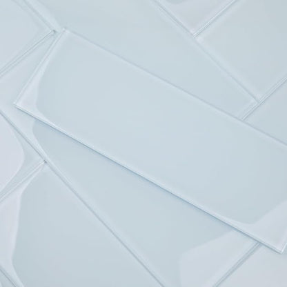 Ice Blue Glass Subway Tile, Glass for Bathroom Kitchen Shower Backsplash Wall, 4 x 12 Inches, 4 Sq.Ft.