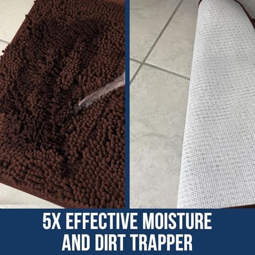 Muddy Mat® | Chenille Bathroom Rugs Quick Dry Microfiber Mats Non Slip Washable, Extra Thick, Soft and Highly Absorbent Bath Mats for Bathroom, Kitchen, and Shower Floor - Brown 24"x36"