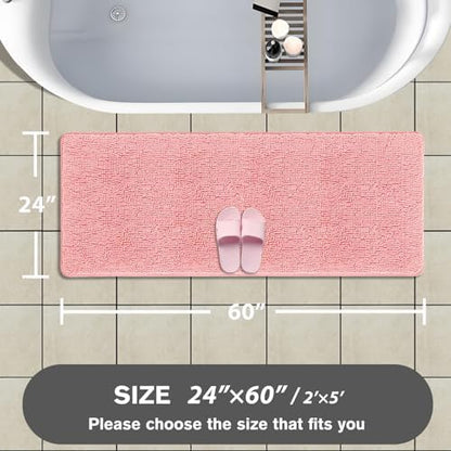 Bathroom Runner Rug 24 x 60 Inch – Extra Large Long Bath Mat | Absorbent and Washable Thick Chenille Bath Rug Non-Slip Runner Rug for Bathroom, Shower, Sink(Pink)