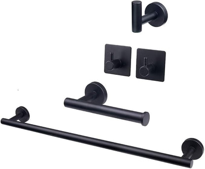 TocTen 5 PCS Bathroom Hardware Set SUS304 Stainless Steel-Towel Rack Set Include Lengthen Hand Towel Bar+Toilet Paper Holder+3 Robe Towel Hooks Bathroom Accessories Towel Bar Set(Matte Black,16IN)