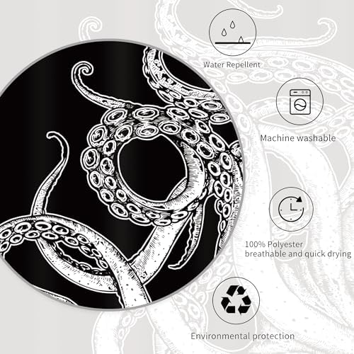 Miyotaa Black White Octopus Shower Curtain Set 60Wx71H Inches Sea Monster Kraken Man Cool Waterproof Bathroom Curtain with 12 Hooks