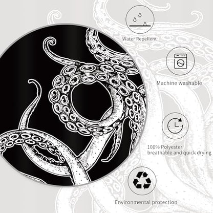 Miyotaa Black White Octopus Shower Curtain Set 60Wx71H Inches Sea Monster Kraken Man Cool Waterproof Bathroom Curtain with 12 Hooks