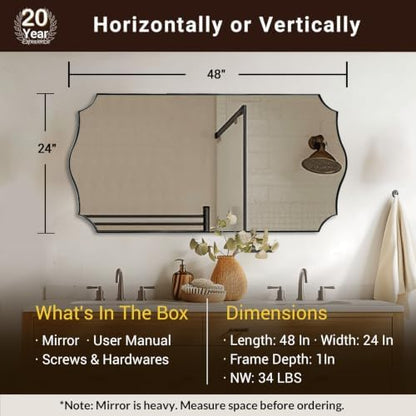 ANDY STAR Brushed Nickel Scalloped Rectangle Mirror, 24x48 Inch Mirror