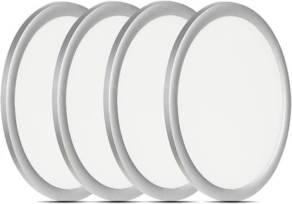 Flush Mount LED Lighting Round - 8 Inch Dimmable 5CCT Ultra Thin Surface Mount Light, No Flicker and Edge-lit Flat Panel Light for Wet Location, 8 Inch 4Pack Silver