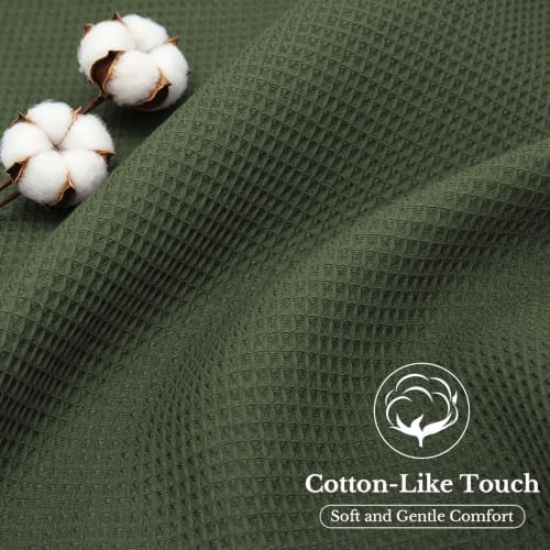 LXBNI Green Waffle Shower Curtain, Cotton Blend with Metal Hooks, 72x72