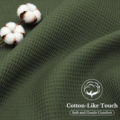 LXBNI Green Waffle Shower Curtain, Cotton Blend with Metal Hooks, 72x72