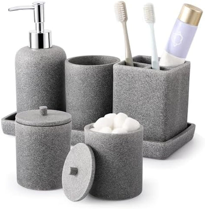 XLHOMO Resin 6 Pcs Gray Bathroom Accessories Set - Countertop Organizer