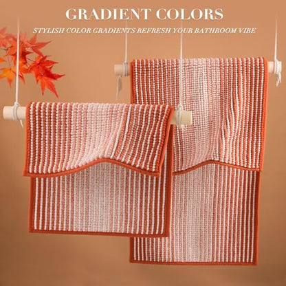BSICPRO Bathroom Rugs Sets 2 Piece, Non Slip Fall Bath Mats, Sunset Orange