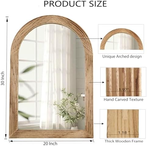 LOSOUR 2 Pack Arched Mirror, Farmhouse Decor Solid Wood Frame Wall Mirror, Vintage Bathroom Mirrors or Bathroom, Living Room,Bedroom, Entryway, Hallway,Foyer (Brown, 2 Pack-30 L x 20" W)
