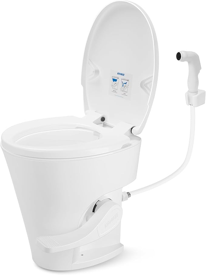 Kohree RV Toilet, 18.5” Residential Height, Soft Close Seat & Cover, Deeper Bowl & Longer Seat, Efficient Gravity Flush System, Foot Pedal Operation, Universal Fit for RV Motorhomes Campers, White