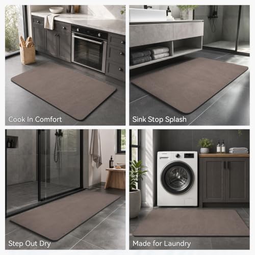 MontVoo -Bath Mat Rug-Rubber Backing Non Slip Quick Dry Absorbent Thin Bathroom Rugs Fit Under Door-Faux Suede Surface Bathroom Floor Mats-Shower Rug for in Front of Bathtub Shower Brown 17"x27.5"