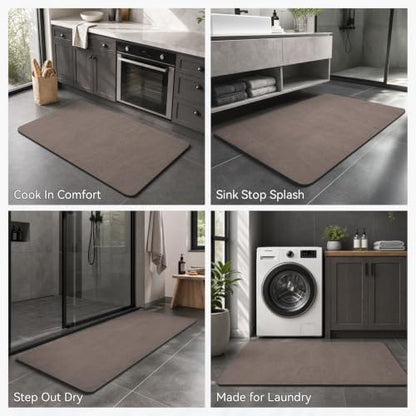 MontVoo -Bath Mat Rug-Rubber Backing Non Slip Quick Dry Absorbent Thin Bathroom Rugs Fit Under Door-Faux Suede Surface Bathroom Floor Mats-Shower Rug for in Front of Bathtub Shower Brown 17"x27.5"
