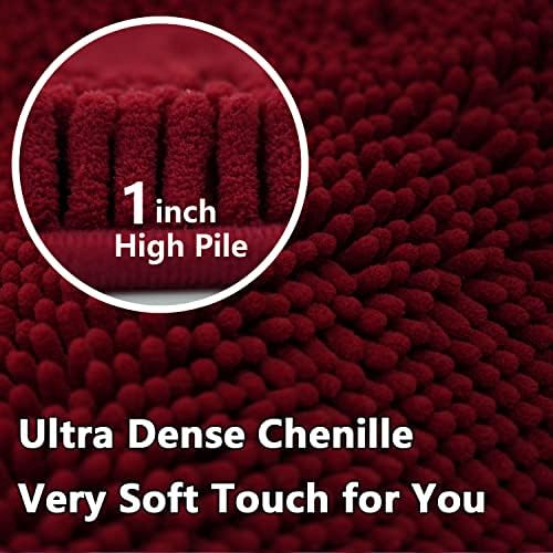 Bathroom Rugs Chenille 3-Piece Extra Soft and Absorbent Shag Bathroom Rugs, Machine Wash Mat, Strong PVC Non-Slip Underside, Plush Carpet Mats (Burgundy)