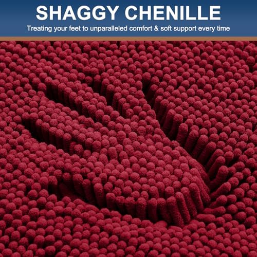 Smiry Chenille Bathroom Rugs Sets 2 Piece (30x20+24x16, Red)