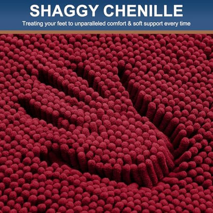 Smiry Chenille Bathroom Rugs Sets 2 Piece (30x20+24x16, Red)