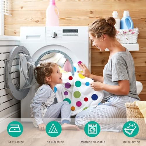 Colorful Polka Dots Shower Curtain, Kids Fun Bright Rainbow Waterproof Fabric Shower Curtain for Bathroom with Modern Abstract Geometric Bath Curtain Decor with Hooks, Machine Washable, 36''Wx72''L