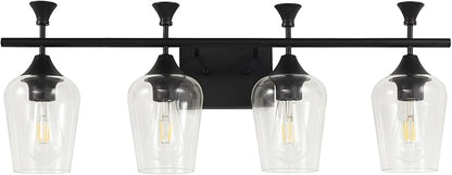 Bathroom Light Fixtures (4-Light, 29 Inch), Matte Black Vanity Lights for Bathroom with Clear Wine Glass Glass Shade, Modern Vanity Wall Lights for Mirror Bedroom Living Room Kitchen Hallway Porch
