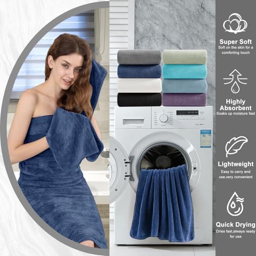 4 Piece Extra Large Bath Towel 35"x70" Oversized Bath Sheet Navy Blue Bath Towel Set for Bathroom Ultra Soft Cozy Highly Absorbent Quick Dry Bathroom Towel for Spa Gym Hotel,Shower Towel for Daily Use