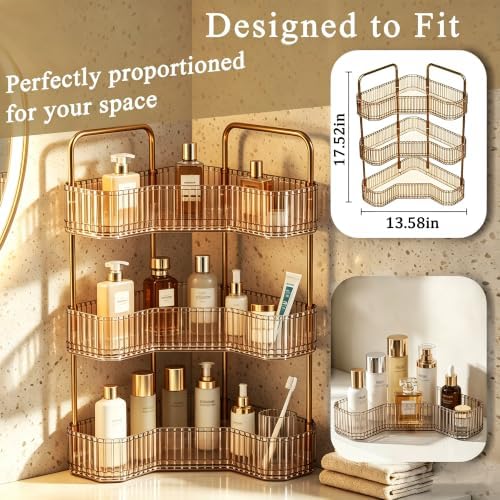 3-Tier Corner Bathroom Organizer, Skincare Vanity Counter Shelf Orange