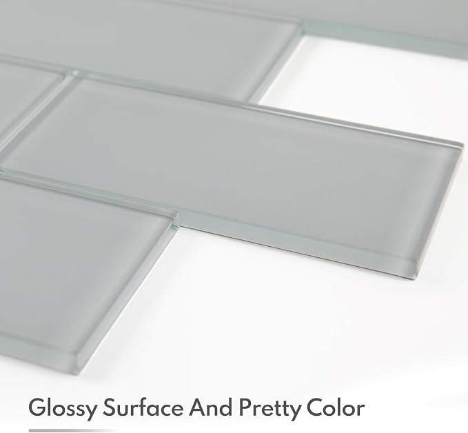 Grey Glass Subway Tile, Glass for Bathroom Kitchen Shower Backsplash Wall, 3 x 6 Inches, 4 Sq.Ft.