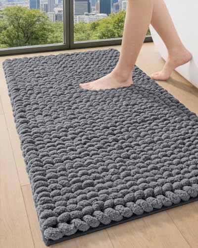 DEXI Bathroom Rugs 43x24, Non Slip Washable Chinelle Bath Mat, Grey