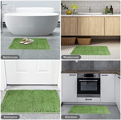Yeaban Chenille Forest Green Bathroom Rug 17"x24", Non-Slip Rubber Backing