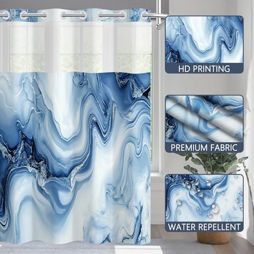 No Hook Shower Curtain Set with Snap-in Liner 71x74 Inch