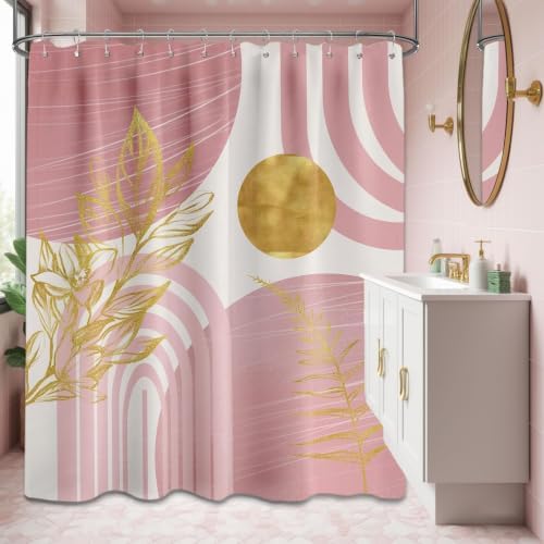 Light Pink and Gold Extra Long Shower Curtain, Tall 72X84 in