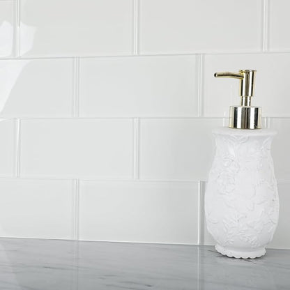 Glass Subway Tile, 3x6 Inch Glass Tile for Kitchen Backsplash Bathroom Shower Wall White (32 Pcs, 4 sq.ft)