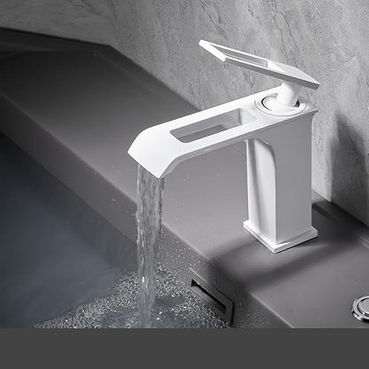 Copper Bathroom Faucet White Minimalist Undercounter Basin Sink Hot and Cold Water (White A)
