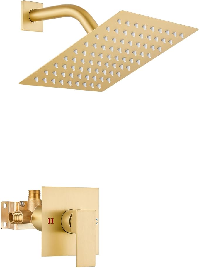 Airuida Shower Faucet Set,8 Inch Shower Valve Kit,Brushed Gold | Male Threads,Rough-in Valve Shower Trim Kit,Single Handle Control Shower Set