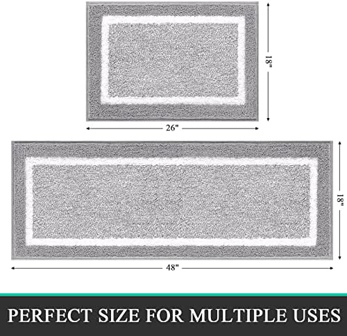 Pauwer Bathroom Rugs Sets 2 Piece, Non Slip Washable Bath Mat, Light Grey