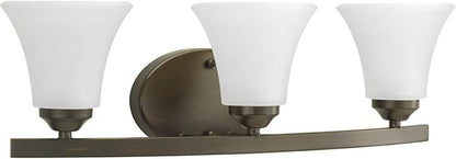Progress Lighting P2010-20W Adorn Etched Glass Traditional Bath Vanity Light, 21.5 in x 7.5 in x 6.625 in, 3-Light, Antique Bronze