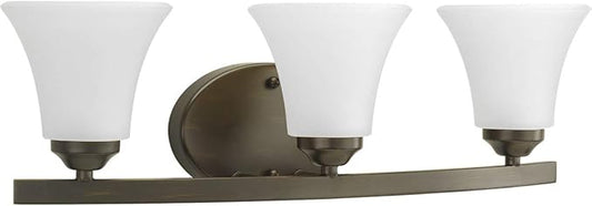 Progress Lighting P2010-20W Adorn Etched Glass Traditional Bath Vanity Light, 21.5 in x 7.5 in x 6.625 in, 3-Light, Antique Bronze