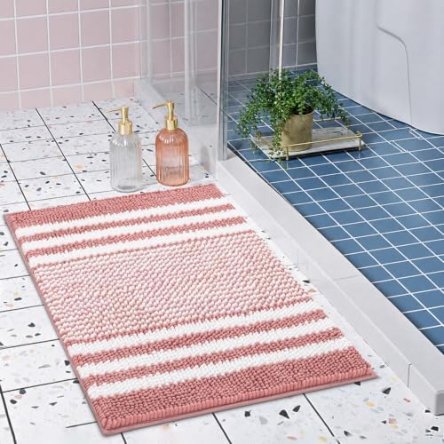 BSICPRO Bathroom Rugs, 20x32 Chenille Bath Mats, Dusty Pink