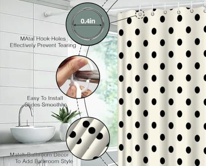 Polka Dot Shower Curtain Cream Beige Retro Spot Vintage Fabric Decorative Bathroom Curtains with Hooks,70" Wx70 H