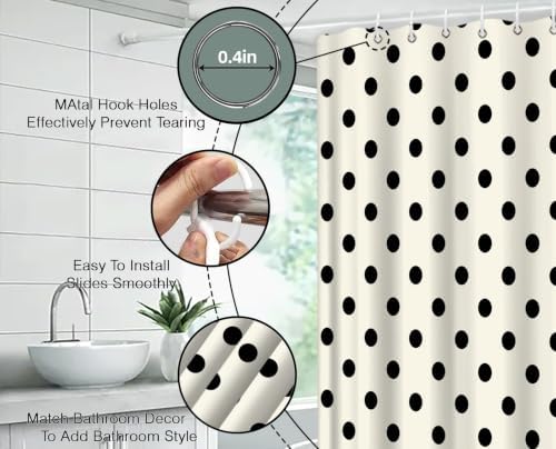 Polka Dot Shower Curtain Cream Beige Retro Spot Vintage Fabric Decorative Bathroom Curtains with Hooks,70" Wx75 H