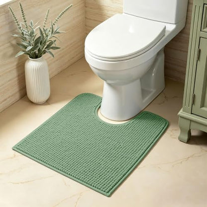 SUBRTEX Bathroom Rugs, U Shaped Chenille Bath Rug 24" x 20" Soft Short Plush Bath Mat Soft Shower Mat Water Absorbent Shower Mat Quick Dry Machine Washable, Sage Green