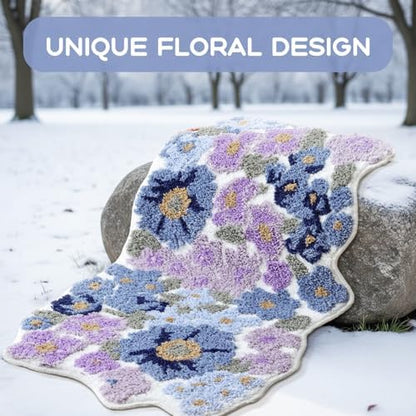 TRUEDAYS Floral Bath Mat, Cute Bath Mat for Bathroom, 32'' x 20'', Purple