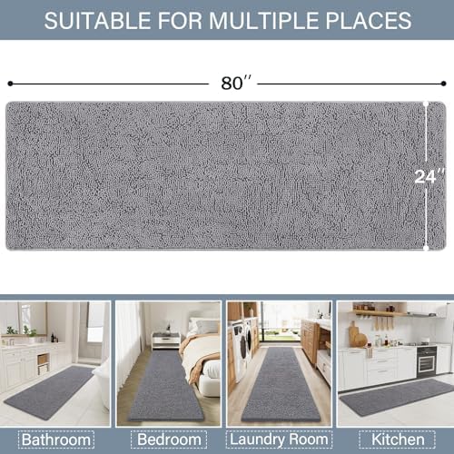 LOCHAS Luxury Bathroom Rug Shaggy Bath Mat 24 x 80 Inch, Grey