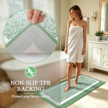 Pauwer Bathroom Rugs Sets 3 Piece, Non Slip Bath Mats for Bathroom, Green